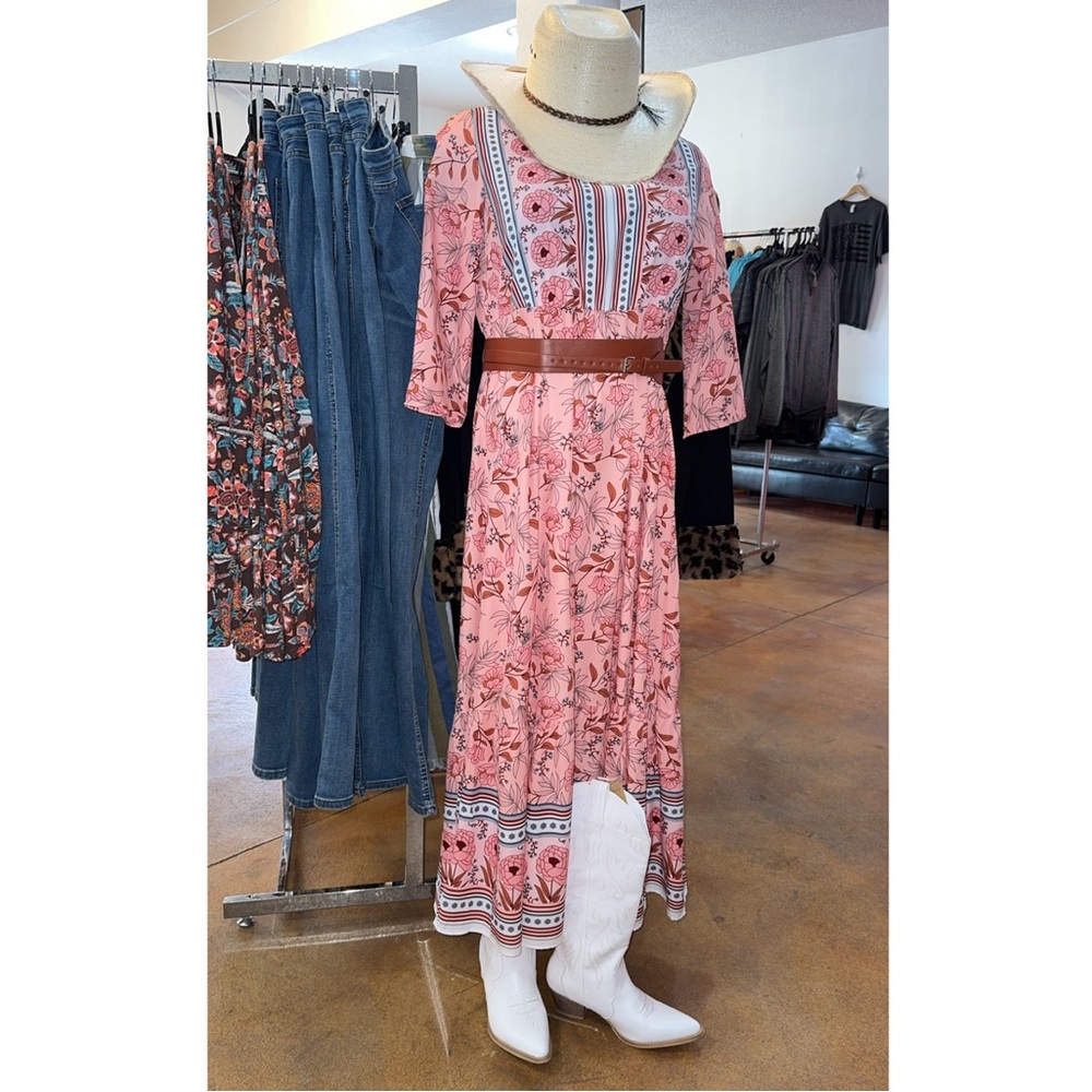 Western Floral Long Sleeve Dress